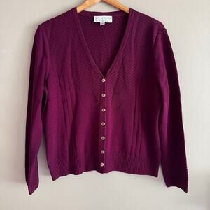 St. John Collection by Marie Gray Purple Knit Cardigan Sweater VNeck Size 14 USA